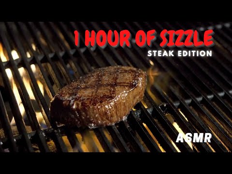1 hour of steak grilling sizzling on the fire | asmr