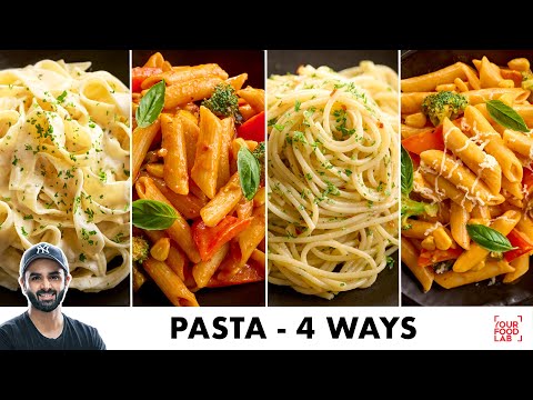 10 Minute Pasta Recipes – 4 Ways | Red Sauce, Mix Sauce, Aglio e Olio, White Sauce | Sanjyot Keer