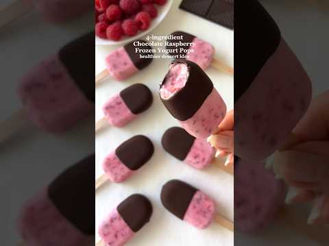 4-ingredient Chocolate Raspberry Frozen Yogurt Pops🩷 #healthydessert #easyrecipes #frozenyogurt