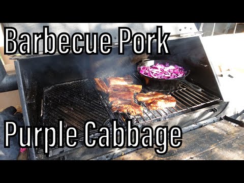 Barbecue Pork and Purple Cabbage Cooked ON THE GRILL in Cast Iron