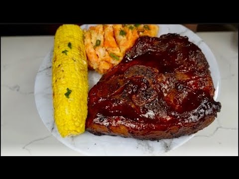 BARBECUE PORK WITH CARROTS MASH POTATOES AND CORN ON THE COB  @ADRIAN COOKING &FOOD REVIEW