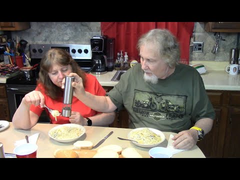 Cooking and Eating Easy Alfredo Spaghetti Supper + Desert