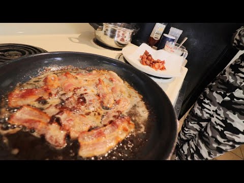 Cooking Country Breakfast Grits Cheese Eggs Bacon and Pancakes