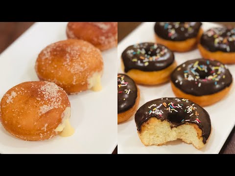 Custard Cream Donuts And Chocolate Glazed Donuts