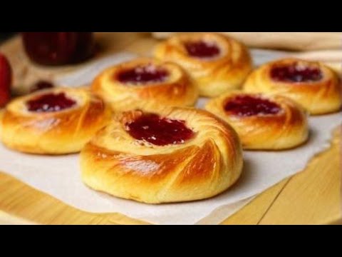 Danish pastry dough recipe, with cheese custard and a strawberry jam.