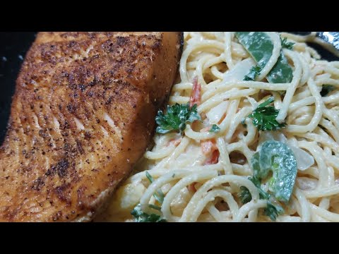 EASY 20 MINUTES SPAGHETTI DINNER WITH SALMON SO DELICIOUS!