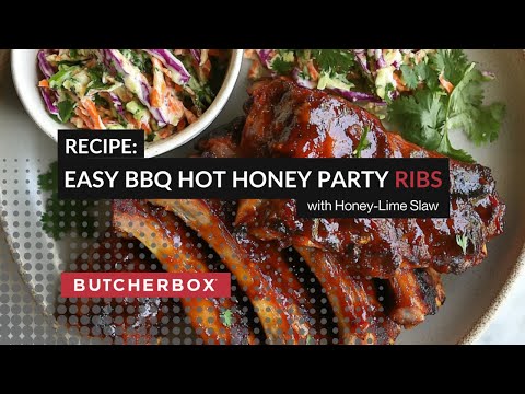 Easy BBQ Hot Honey Party Ribs with Honey-Lime Slaw