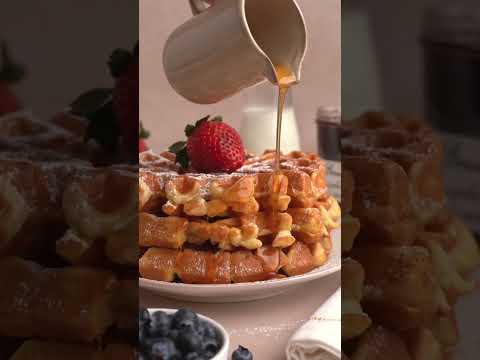 Easy Homemade Belgian Waffles! #waffles #breakfast #recipe #baking #galentinesday #brunch