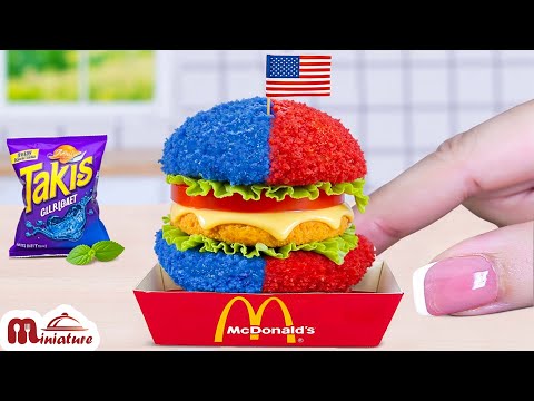 🍔 Awesome Miniature Red vs Blue American Burger Recipe | ASMR Cooking Mini Food