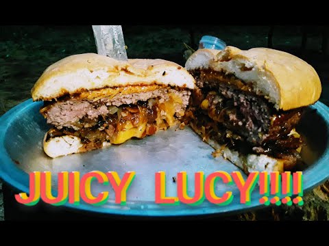 FAT ASS JUICY LUCY BURGER in the Woods #juicylucy #redmeat #tarp