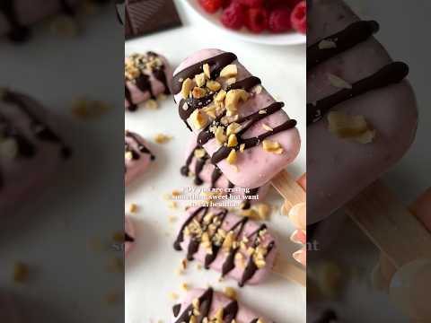 Healthy Dessert Idea: 5-ingredient Raspberry Frozen Yogurt Popsicles😍 #healthyrecipes #easydessert