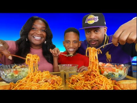 HOMEMADE SPAGHETTI DINNER! FAMILY MUKBANG!