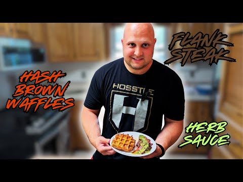 Juicy Flank Steak with Herb Sauce & Crispy Hashbrown Waffles – Easy BBQ Recipe!
