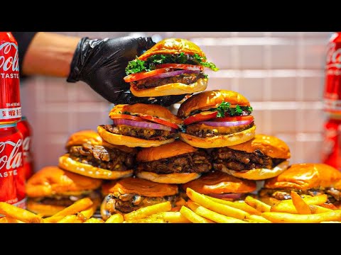Juicy handmade patty Hamburger Korean street food 군자 수제버거 그릴드패티