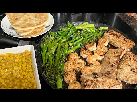 lemon Garlic Mahi Mahi & Shrimp Broccolini, Corn & Pita Bread!