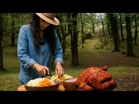 Peaceful Cooking in Nature – Whole Chicken in Foil Over Hot Coals