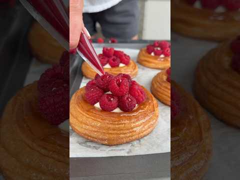 Raspberry croissant danish with whipped white chocolate custard (recipe in description)