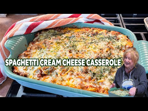SPAGHETTI Cream Cheese Casserole with Ground Beef Sauce Dinner Idea