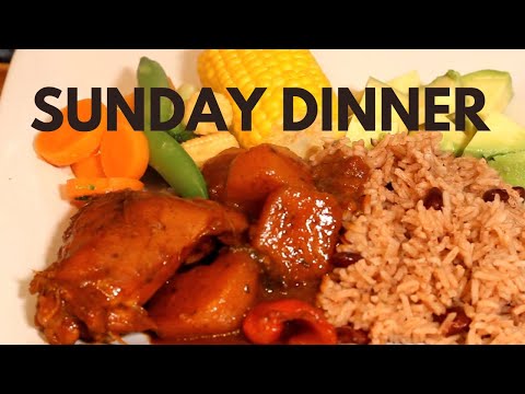 SUNDAY DINNER RICE PEAS BROWN STEW CHICKEN AND CURRY CHICKEN  + ROAST CHICKEN #SUNDAYDINNER