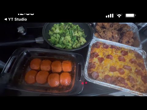Sunday Dinner: Spaghetti, Fried Chicken, Broccoli & Sweet Potatoes!
