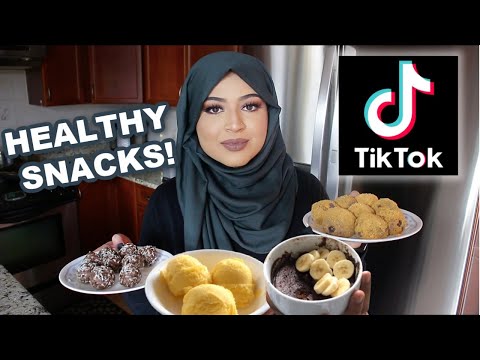 TESTING OUT VIRAL HEALTHY TIKTOK SNACKS/TREATS! | FROZEN YOGURT, BROWNIE, CHEESECAKE, & DATE BALLS!