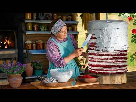 The Biggest Moist Red Velvet Cake on a Spit – When One Bite is Not Enough!