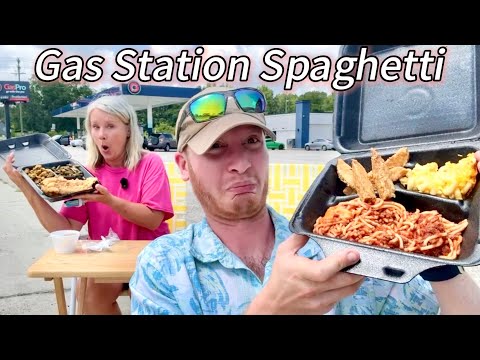 This gas station serves Spaghetti and Gizzards 😳 (did we just find our new favorite spot?!)