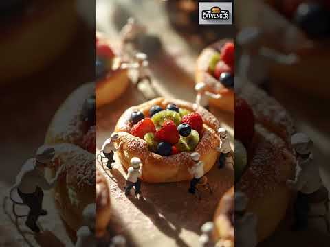 Tiny World Miniature "Bon appétit" A team of chefs carefully decorate mixed fruit Danish pastries.