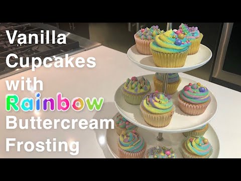 Vanilla Cupcakes with Rainbow Buttercream Frosting