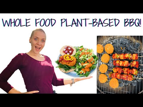 VEGAN BBQ RECIPES – Oil Free. WFPB Barbecue Sauce, Smoky BBQ Chickpea Burgers, BBQ Tofu Kebabs.