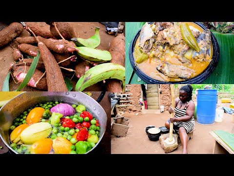Village Food in Africa -Ghana || COOKING AFRICAN LOCAL RABBIT light soup with FUFU