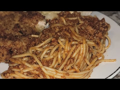 What's for dinner | Spaghetti and fried chicken tenders.