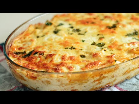 White Sauce Pasta And Chicken Bake | Creamy Bechamel Sauce