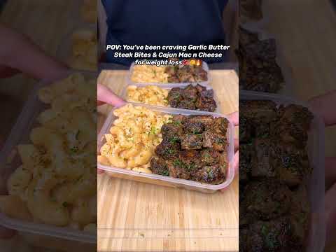 Who wants the recipe?👨‍🍳 High Protein Garlic Herb Steak Bites & Cajun Mac N Cheese🥩🧀