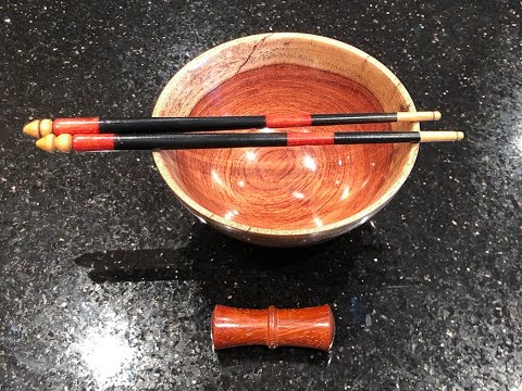 Woodturning a pair of rice bowls with chopsticks and a chopstick rest